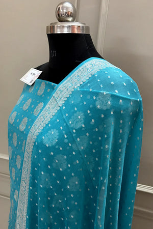 Firozi Golden Zari Pure Georgette Silk Banarasi Suit