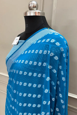 Firozi Resham Zari Georgette Silk Banarasi Saree