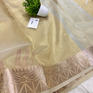 Gold Zari Border Tissue Silk Banarasi Saree