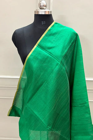 Green Plain Dupion Silk Banarasi Saree