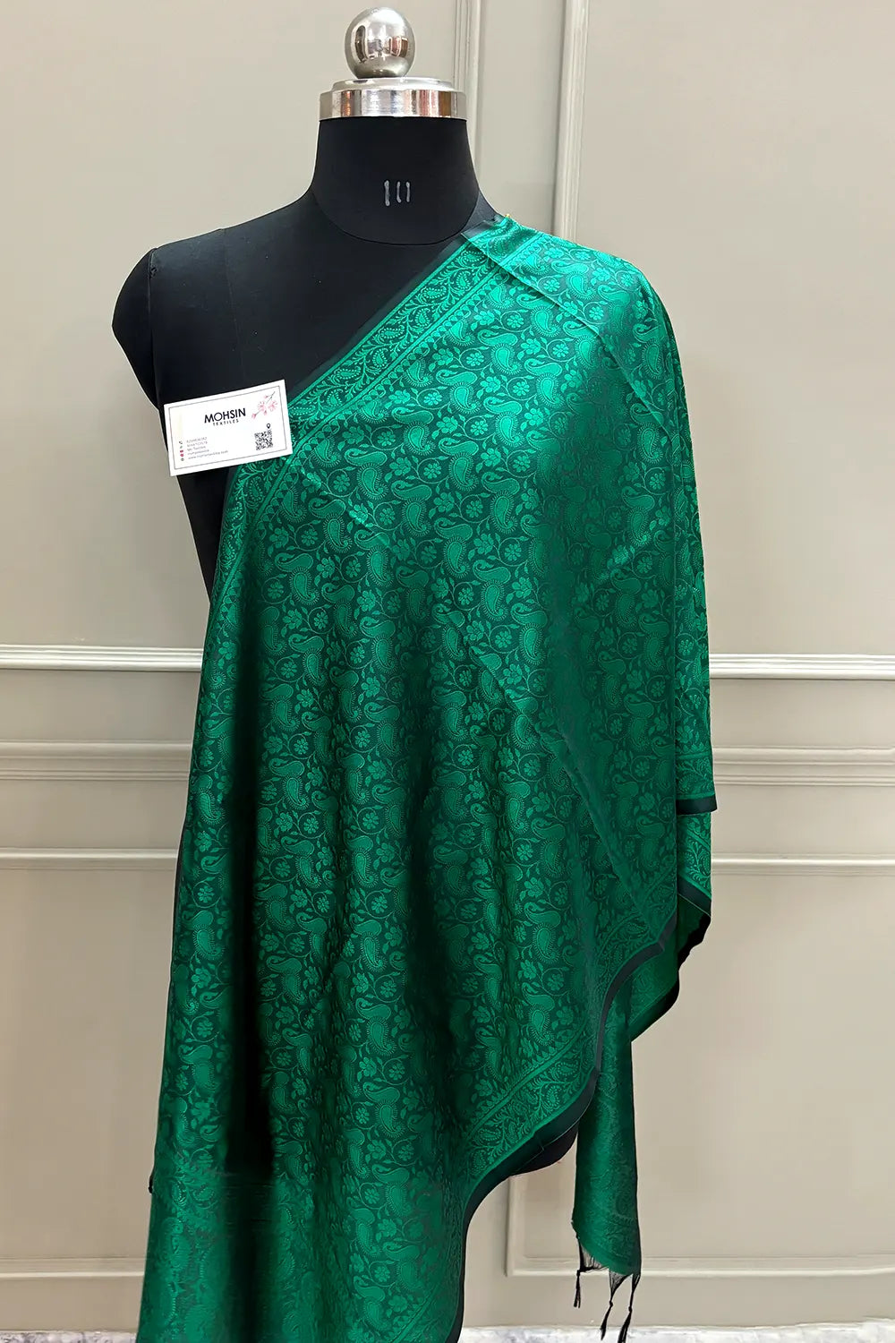 Green Resham Zari Silk Banarasi Stole