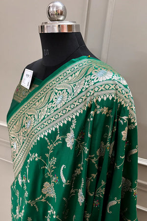 Green Suhani Jaal Katan Silk Banarasi Saree