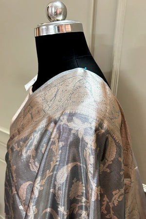 Grey Golden Zari Tissue Silk Banarasi Saree