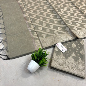Grey Pankh Buti Satin Silk Banarasi Suit