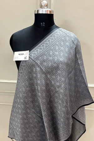 Grey Resham Zari Silk Banarasi Stole