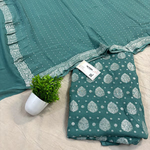 Light Firozi Golden Zari Pure Georgette Silk Banarasi Suit