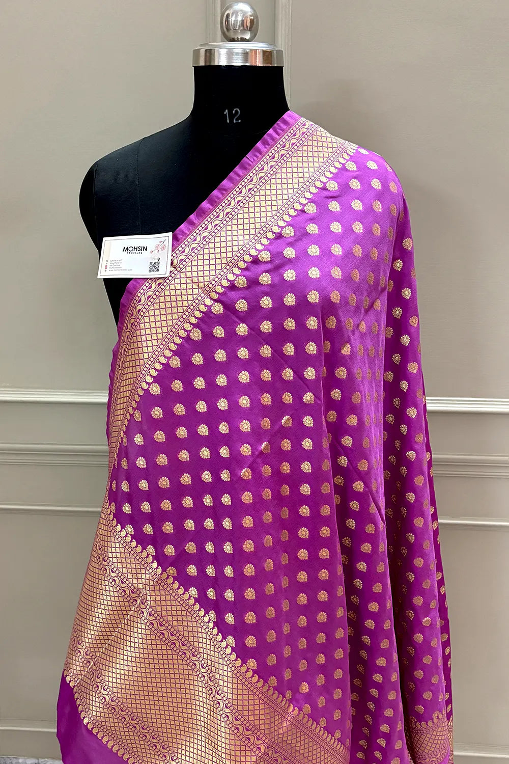 Light Pink Golden Zari Katan Silk Banarasi Dupatta