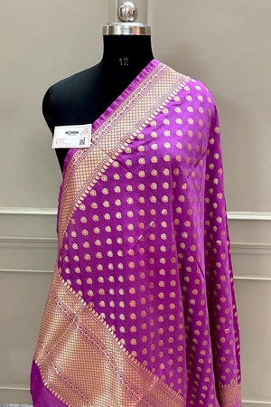 Light Pink Golden Zari Katan Silk Banarasi Dupatta