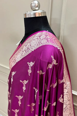 Magenta Golden Zari Katan Silk Banarasi Saree
