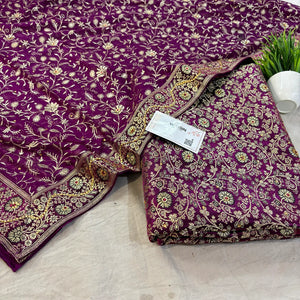 Magenta Stone Work Kimkhab Silk Banarasi Gharara