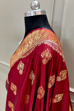 Maroon Golden Zari Katan Silk Banarasi Saree