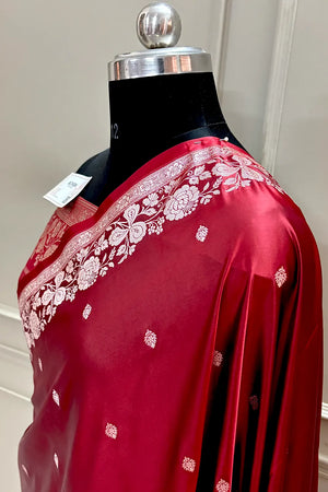 Maroon Golden Zari Katan Silk Banarasi Saree
