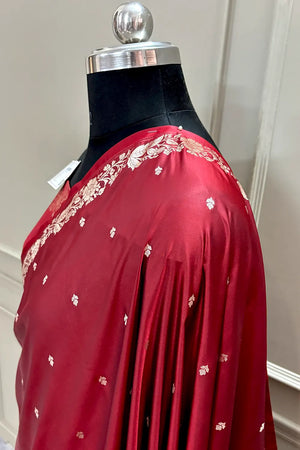 Maroon Golden Zari Katan Silk Banarasi Saree