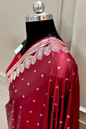 Maroon Golden Zari Katan Silk Banarasi Saree