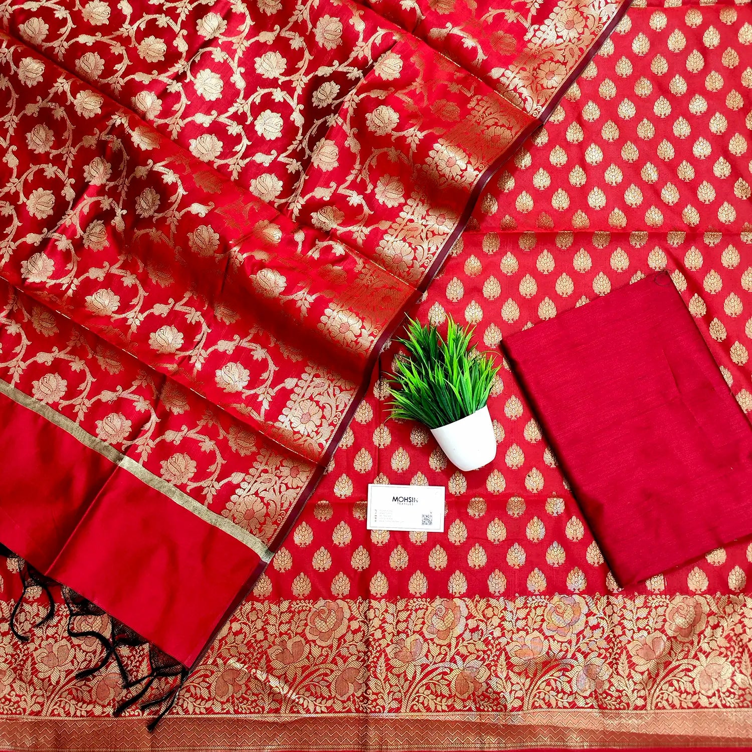 Maroon Gulkan Buti Satin Silk Banarasi Suit