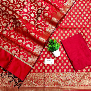 Maroon Gulkan Buti Satin Silk Banarasi Suit