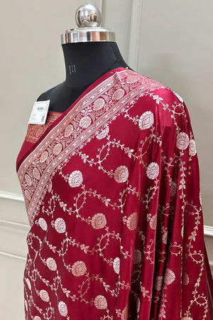 Maroon Ropeway Jaal Katan Silk Banarasi Saree
