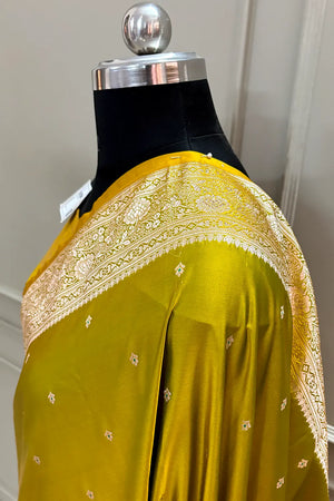 Mehendi Golden Zari Katan Silk Banarasi Saree