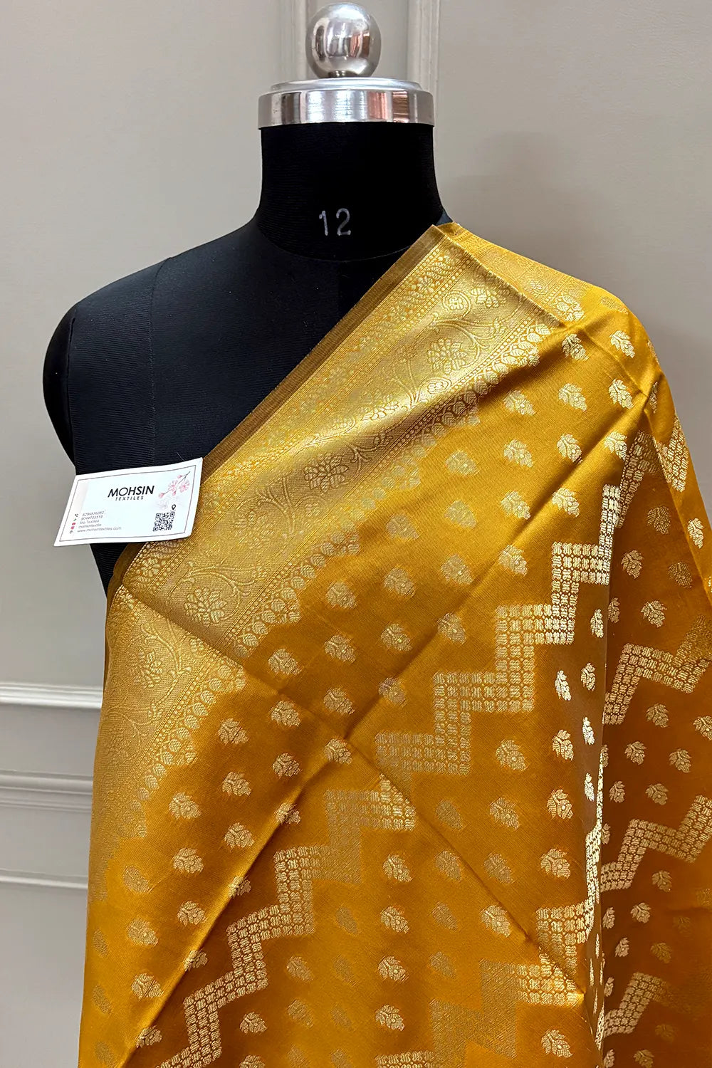 Mustard Golden Zari Satin Silk Banarasi Dupatta