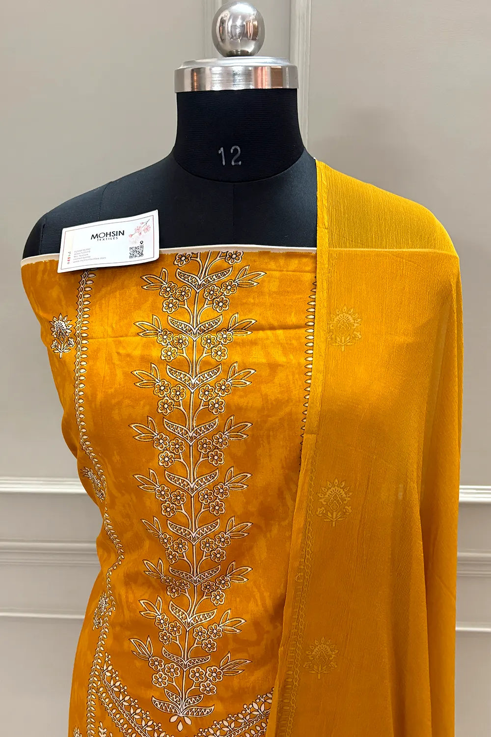 Mustard Printed Cotton Silk Banarasi Suit