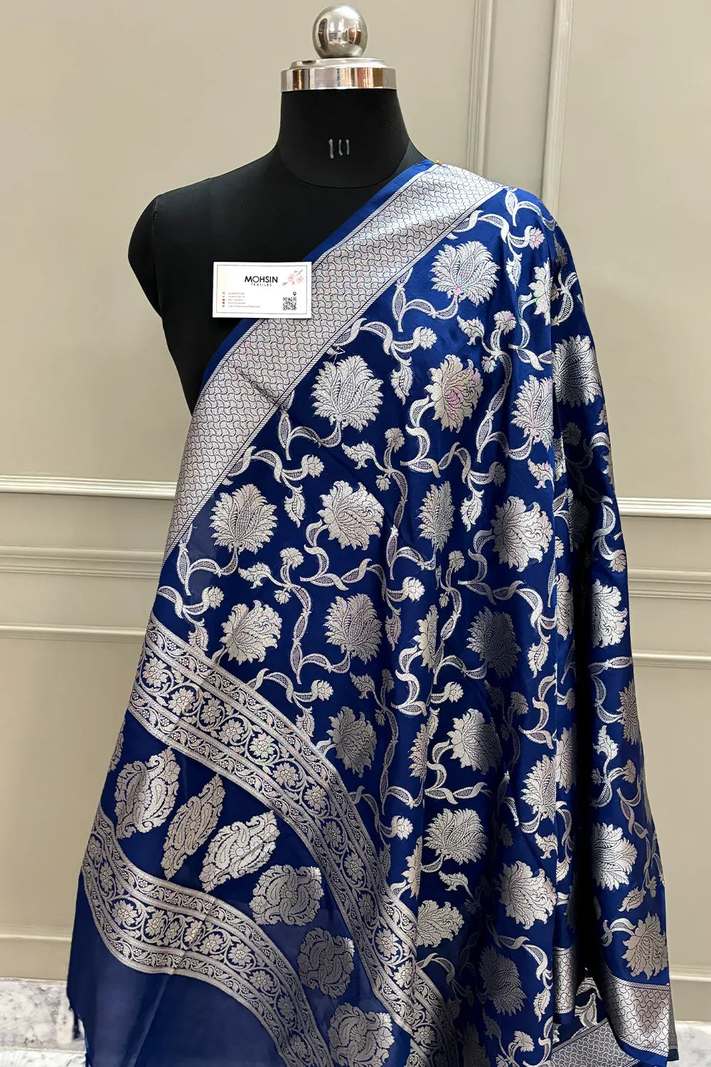 Navy Blue Golden Zari Katan Silk Banarasi Dupatta