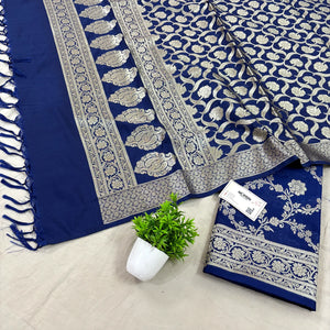 Navy Blue Kashmiri Jaal Katan Silk Banarasi Suit