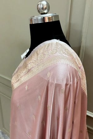 Onion Golden Zari Katan Silk Banarasi Saree