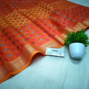 Orange Golden Zari Banarasi Silk Dupatta
