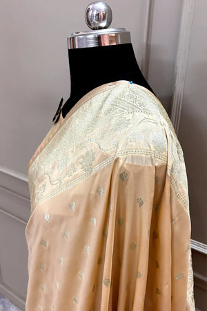 Peach Mahinki Buti Katan Silk Banarasi Saree