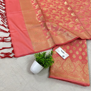 Peach Singhasan Buti Satin Silk Banarasi Suit