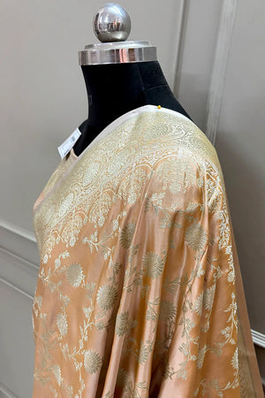 Peach Surajmukhi Jaal Katan Silk Banarasi Saree