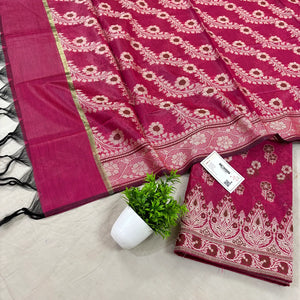 Pink Fan Flower Banarasi Silk Suit
