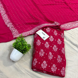 Pink Golden Zari Pure Georgette Silk Banarasi Suit