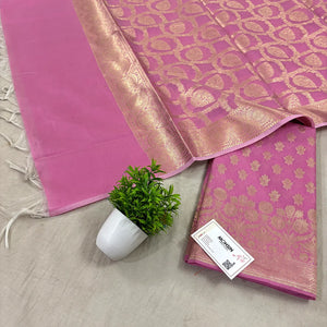 Pink Golden Zari Resham Silk Banarasi Suit