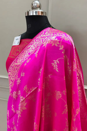 Pink Resham Zari Silky Banarasi Saree