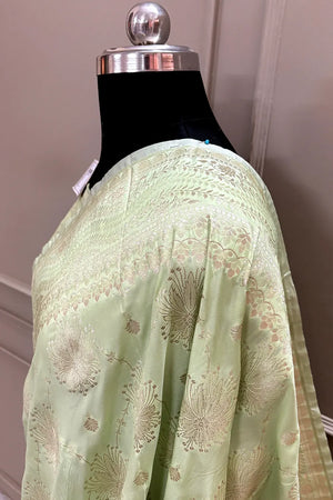 Pista Spider Jaal Katan Silk Banarasi Saree