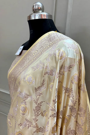 Pista Zahra Jaal Katan Silk Banarasi Saree