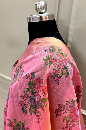 Peach Printed Dupion Silk Banarasi Dupatta