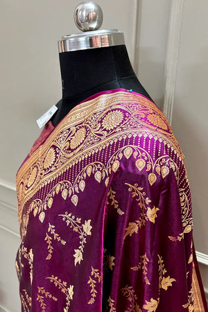 Purple Floranza Katan Silk Banarasi Saree