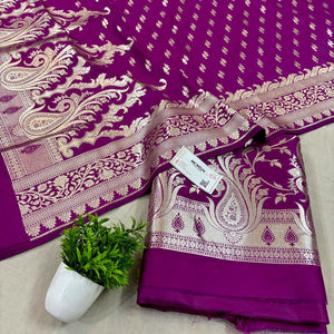Purple Golden Zari Katan Silk Banarasi Suit