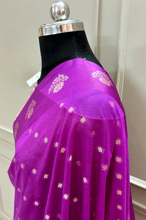 Purple Golden Zari Raw Mango Silk Banarasi Saree