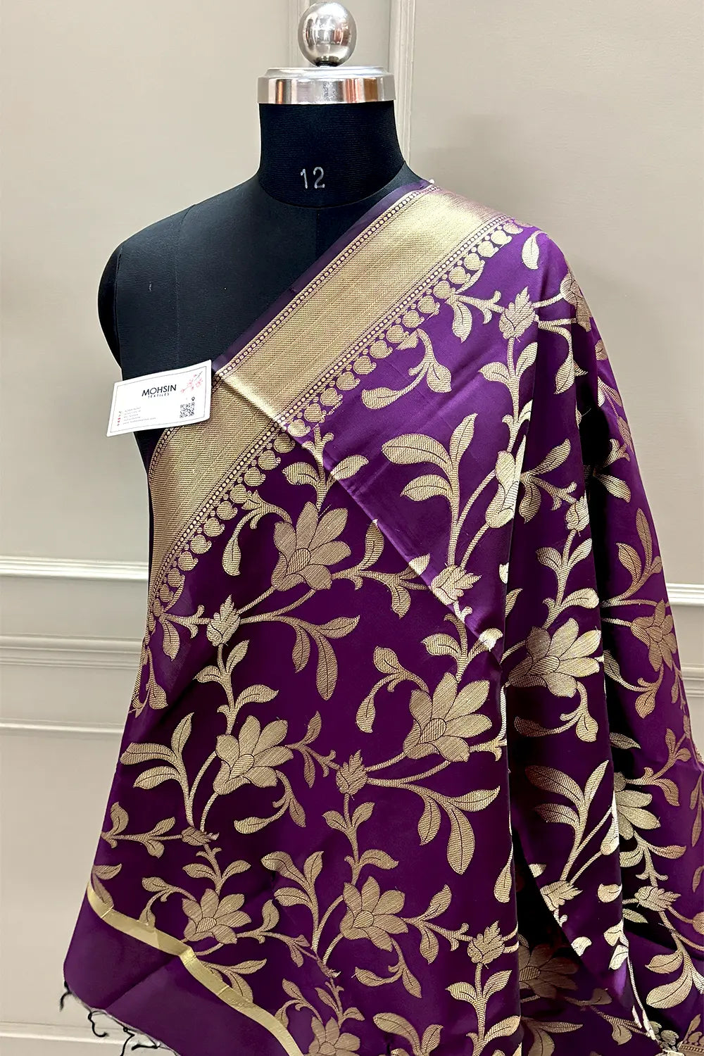 Purple Golden Zari Satin Silk Banarasi Dupatta
