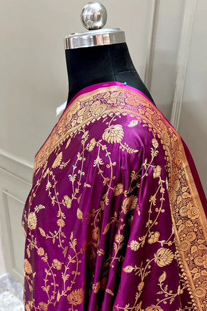 Purple Jangla Katan Silk Banarasi Saree
