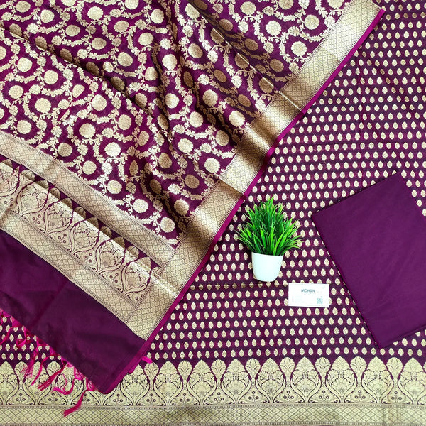 Purple Kalli Buti Katan Silk Banarasi Suit