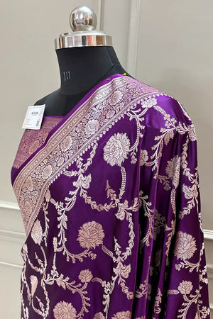 Purple Laabela Jaal Katan Silk Banarasi Saree