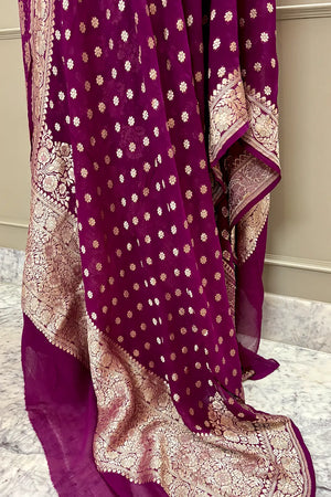 Purple Pure Georgette Silk Banarasi Suit