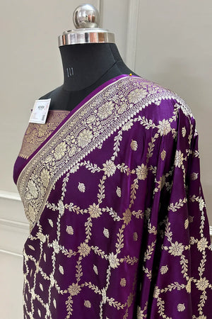 Purple Qaidi Buti Katan Silk Banarasi Saree