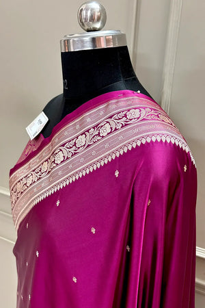Purple Wine Golden Zari Katan Silk Banarasi Saree