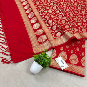 Red Golden Zari Katan Silk Banarasi Suit
