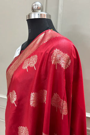 Red Golden Zari Silky Banarasi Saree